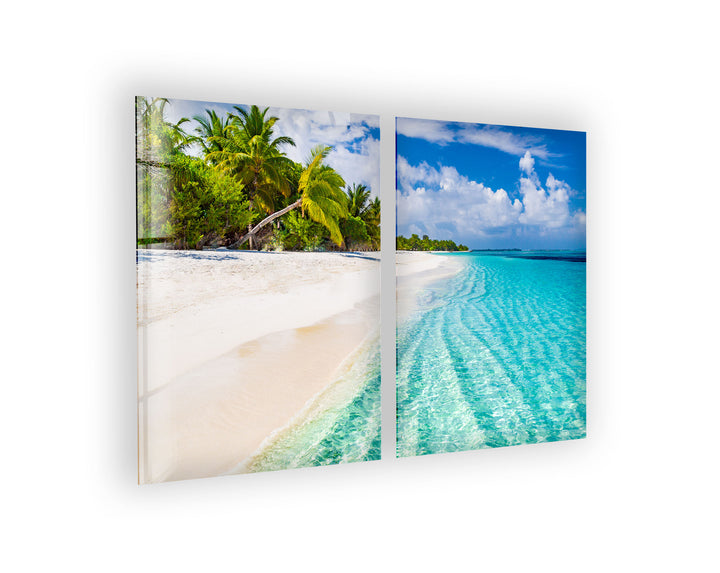 Maldives Tropical Beach Landscape Glass Wall Art, picture on glass wall art, photos printed on glass