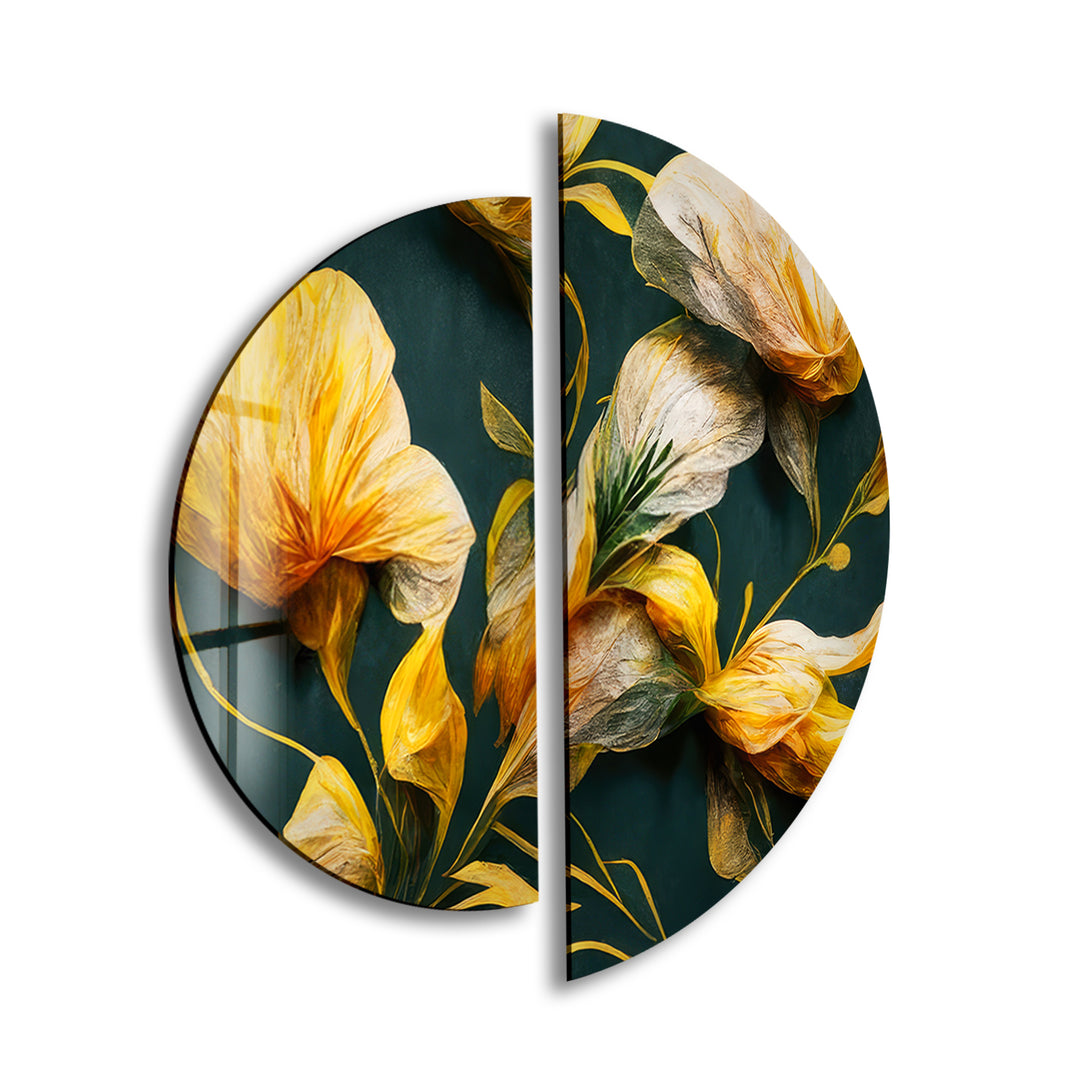 2 Piece Yellow Flower Glass Wall Art Glass Printing Wall Art, Print photos on glass
