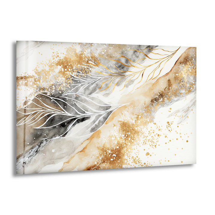 Golden Leaves Abstract Glass Wall Art