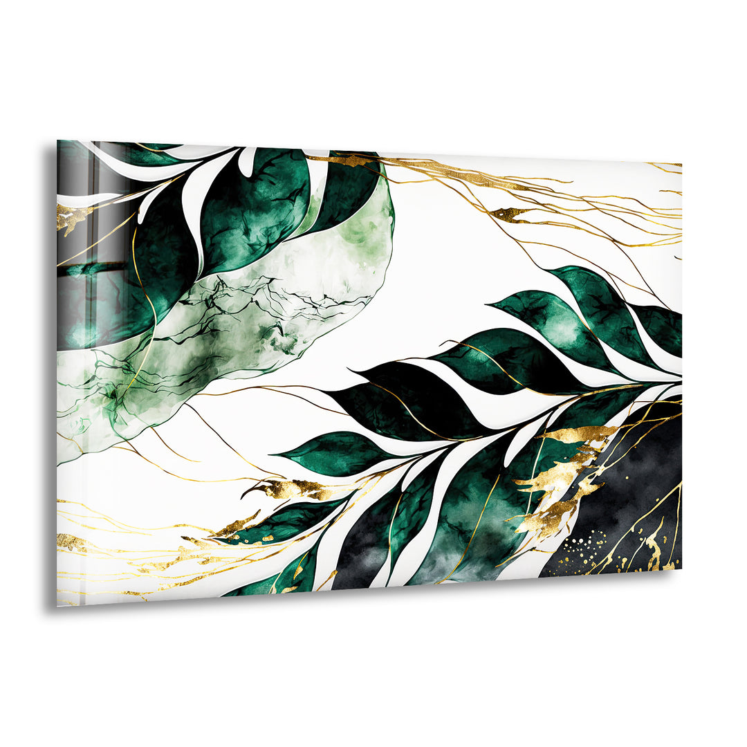 Green & White Leaves Glass Wall Art stained glass wall art, stained glass wall decor