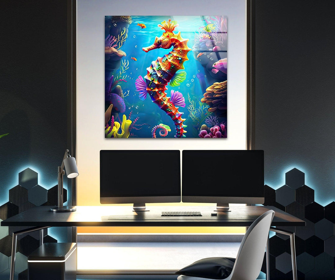  3D Cartoon Seahorse Glass Wall Art art glass wall art, glass wall art pictures
