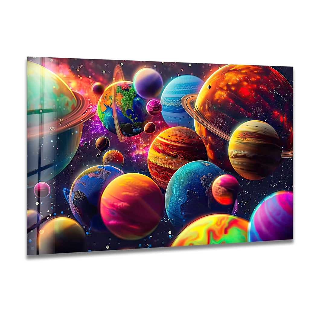 3D Colorful Planets Glass Wall Art stained glass wall art, stained glass wall decor
