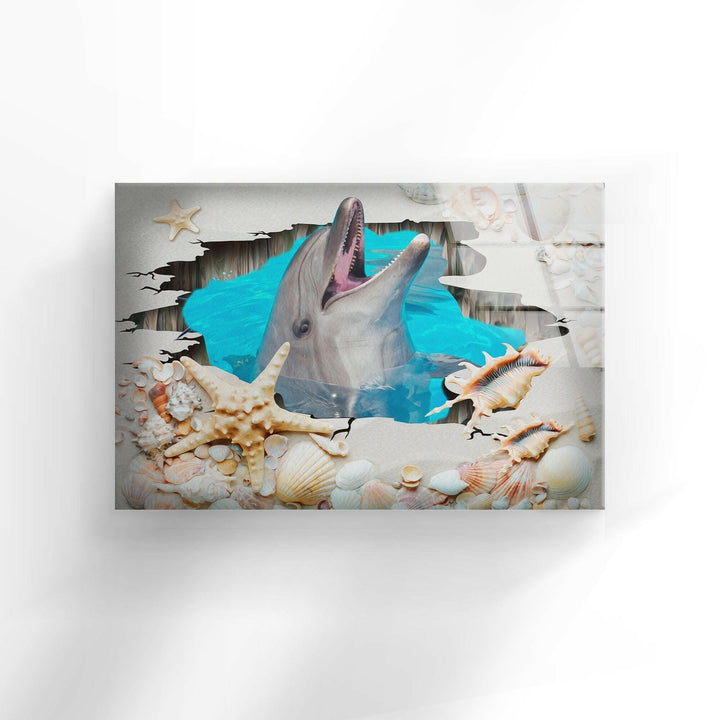 3D Dolphin Art Glass Wall Art print picture on glass, Tempered Glass Wall Art