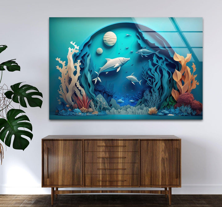 3D Fishes Paint Glass Wall Art art glass wall art, glass wall art pictures
