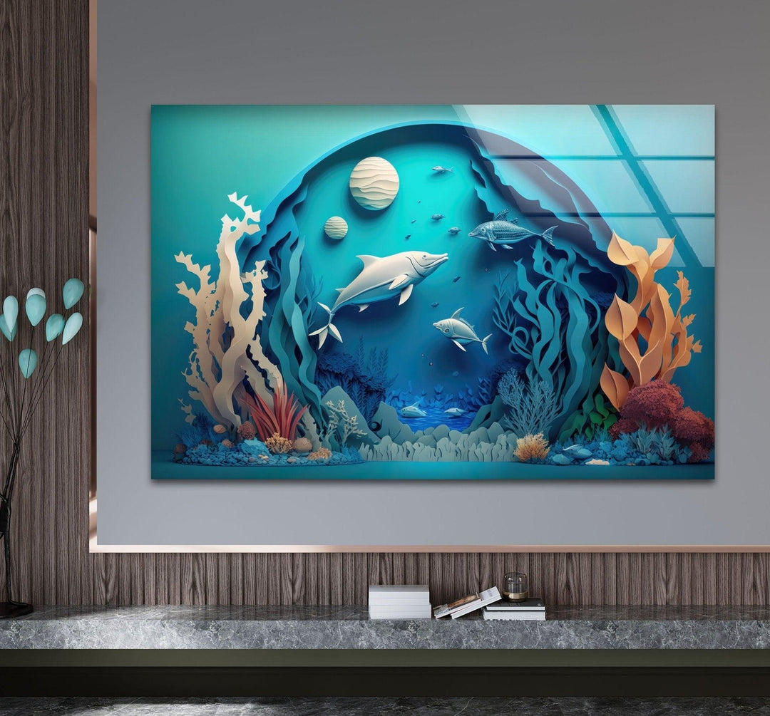 3D Fishes Paint Glass Wall Art glass image printing, glass prints from photos
