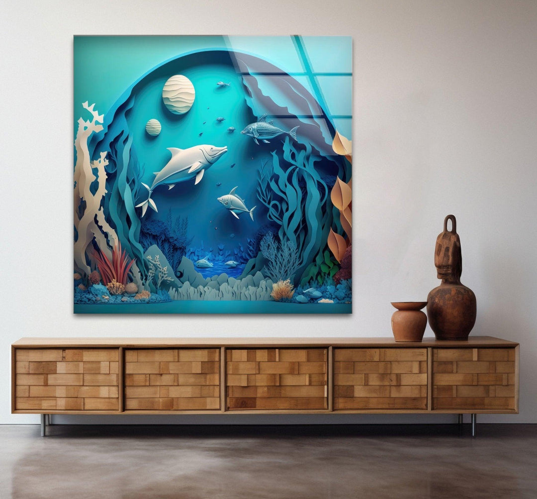 3D Fishes Paint Glass Wall Art Glass Printing Wall Art, Print photos on glass
