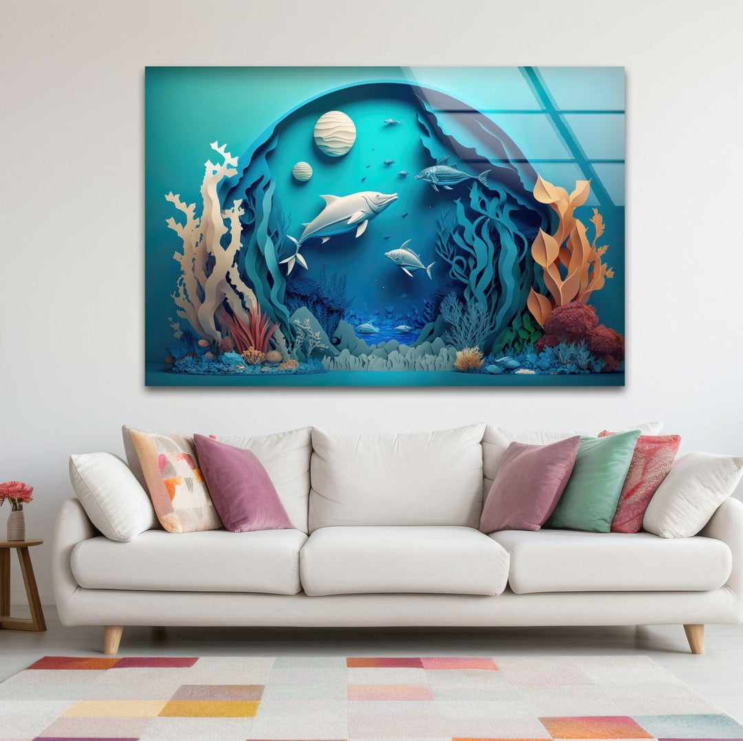 3D Fishes Paint Glass Wall Art glass wall decor, glass wall art decor
