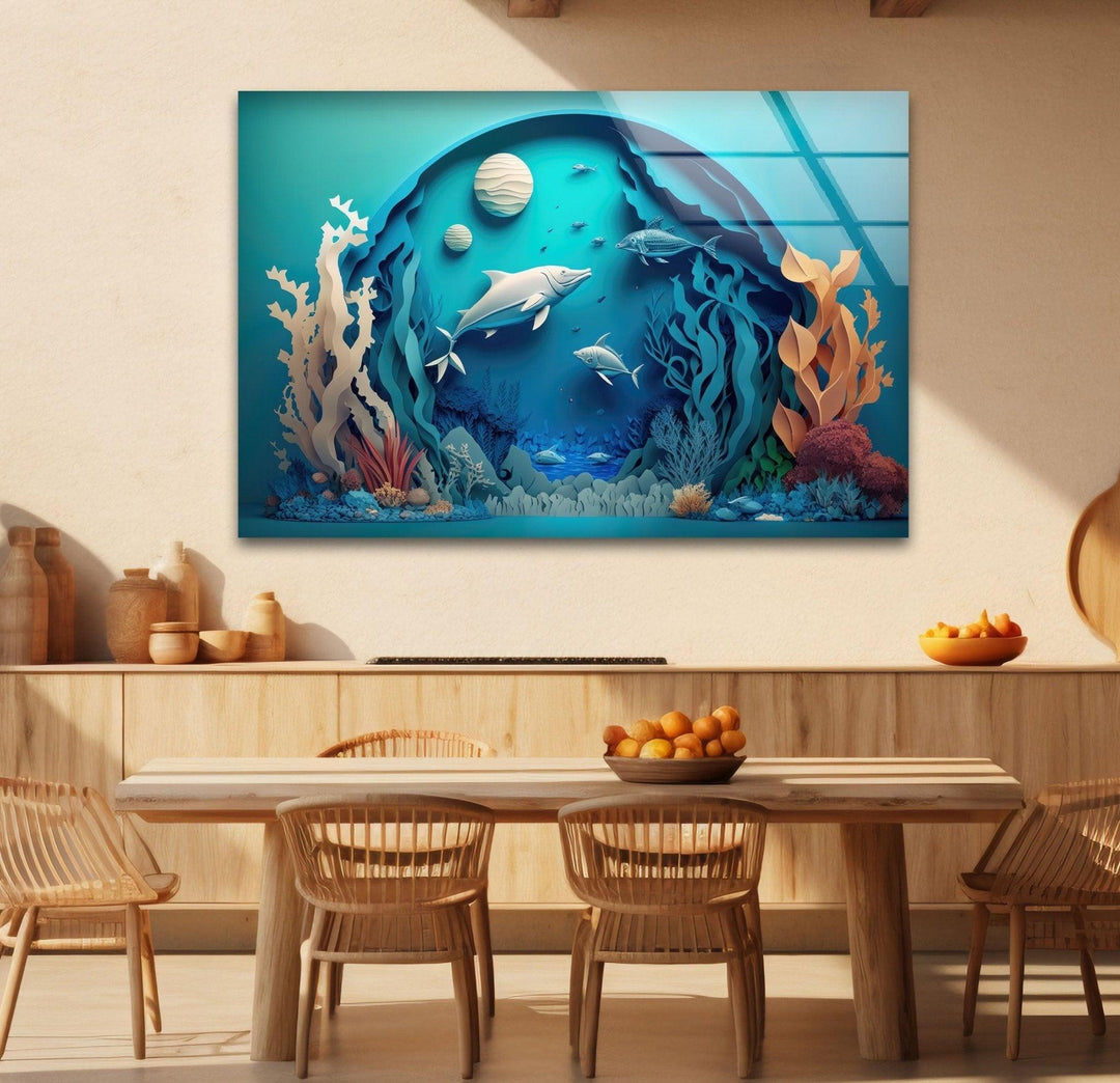 3D Fishes Paint Glass Wall Art glass photo prints, glass picture prints
