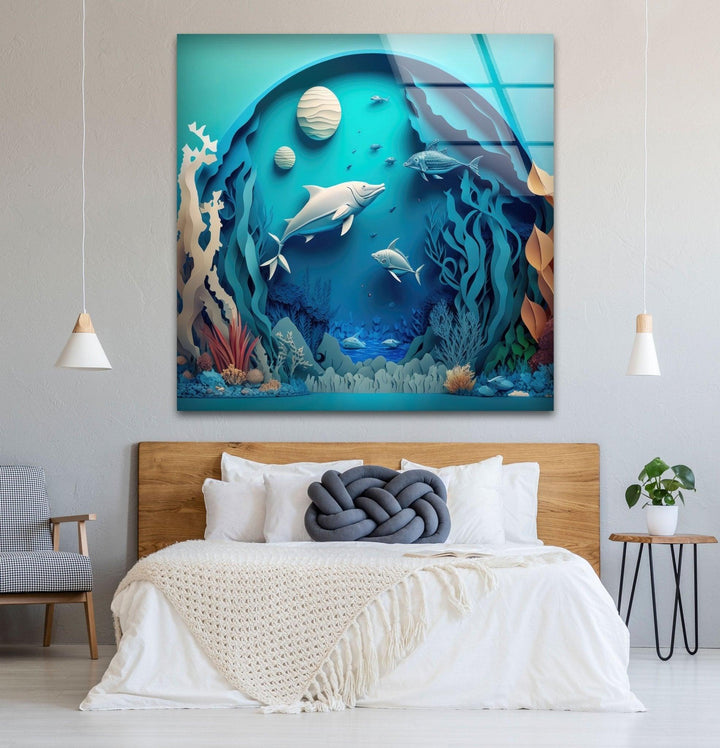 3D Fishes Paint Glass Wall Art custom glass photo prints, large glass prints
