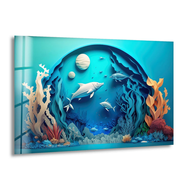 3D Fishes Paint Glass Wall Art print picture on glass, Tempered Glass Wall Art
