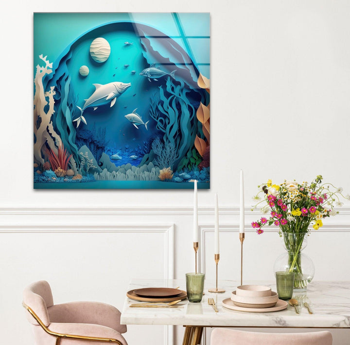 3D Fishes Paint Glass Wall Art photo print on glass, prints on glass wall art
