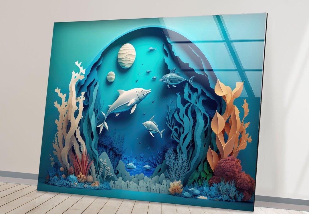 3D Fishes Paint Glass Wall Art glass art painting, glass art for the Wall
