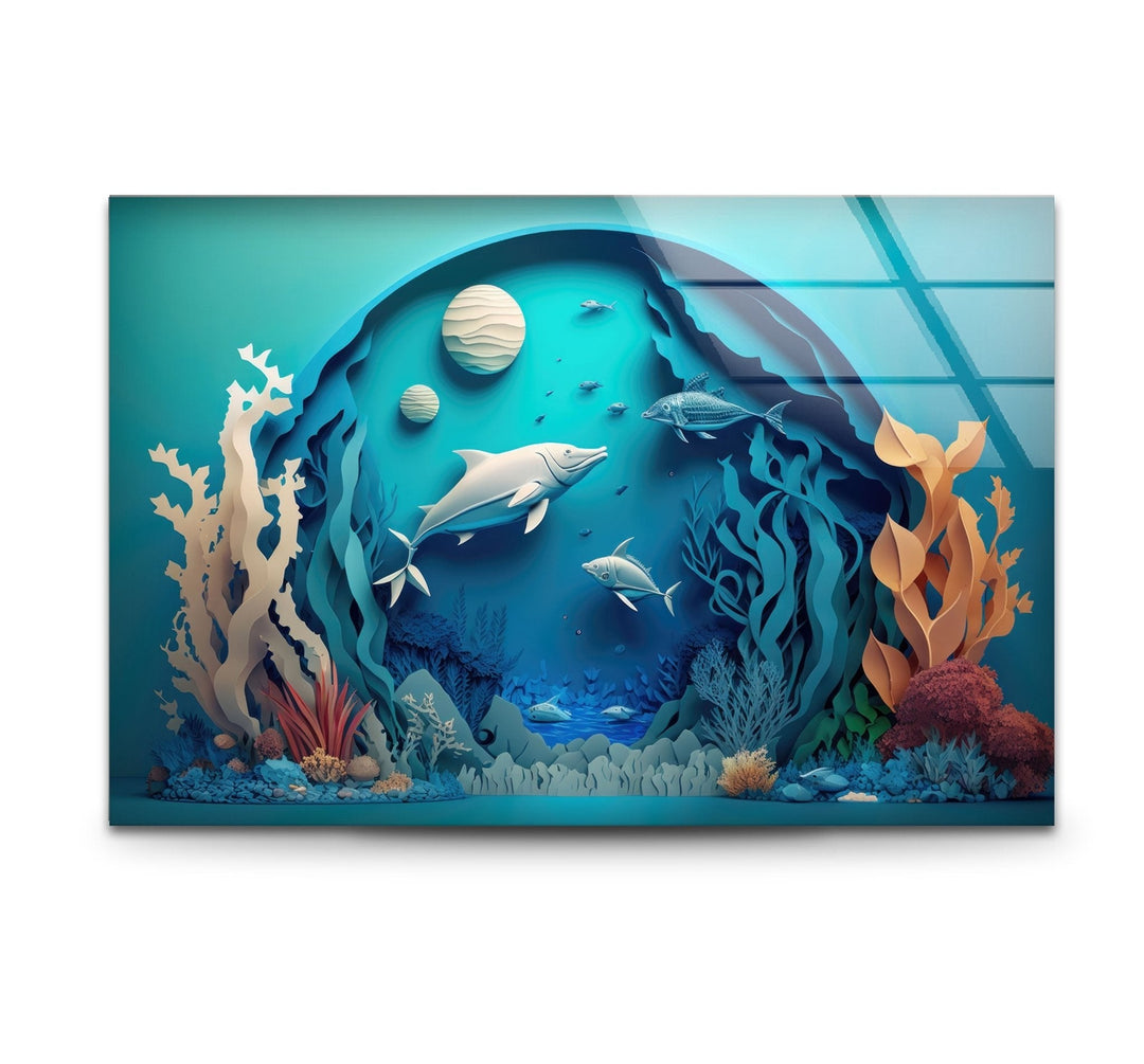 3D Fishes Paint Glass Wall Art glass pictures for Wall, glass prints wall art
