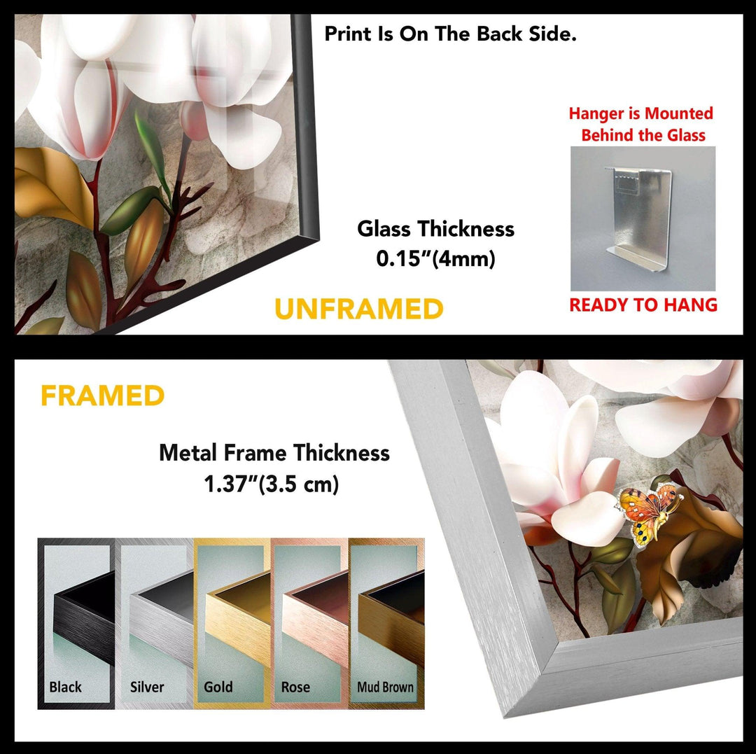 3D White Magnolia Glass Wall Art, art glass wall art, glass wall art pictures