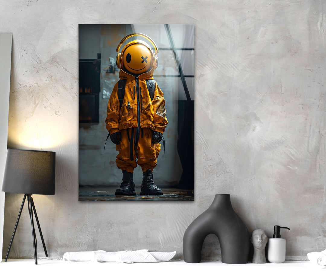 3D Animation Yellow Smile Glass Wall Art custom glass pictures, glass art prints
