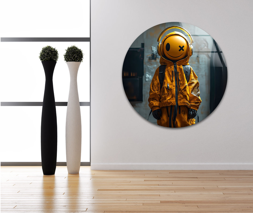 3D Animation Yellow Smile Glass Wall Art custom glass photo prints, large glass prints
