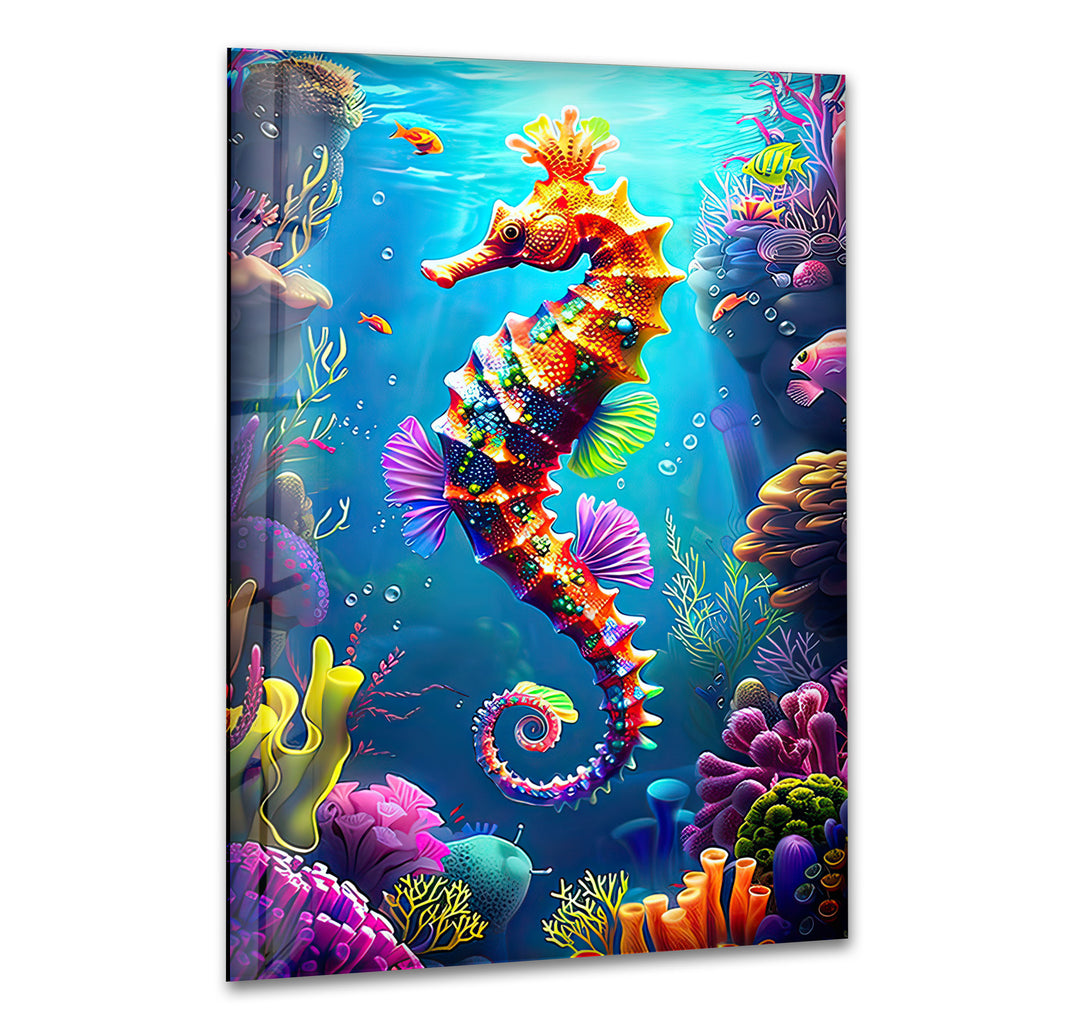 3D Cartoon Seahorse Glass Wall Art print picture on glass, Tempered Glass Wall Art
 