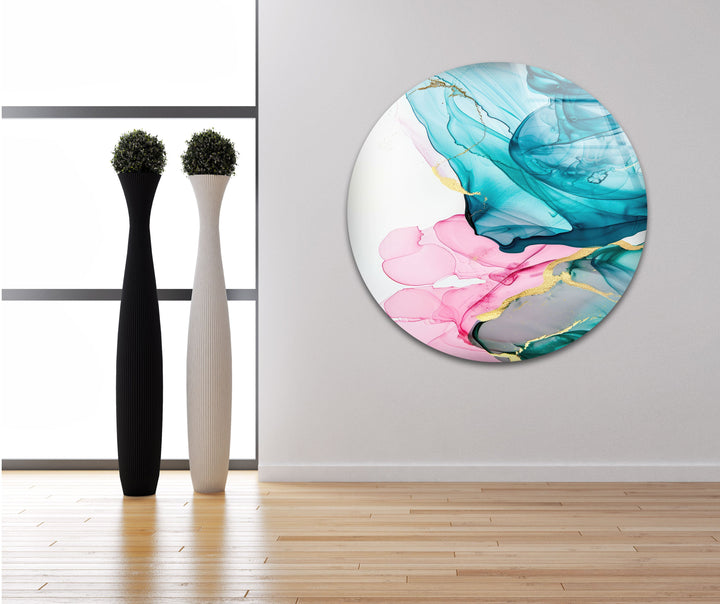 Pink and Turquoise Abstract Glass Wall Art