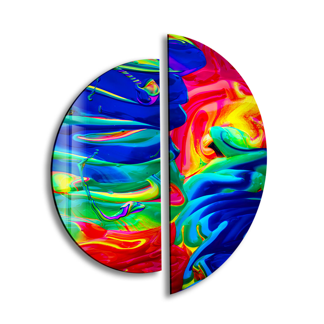 Round 2 Piece Neon Colored Glass Wall Art glass art painting, glass art for the Wall
