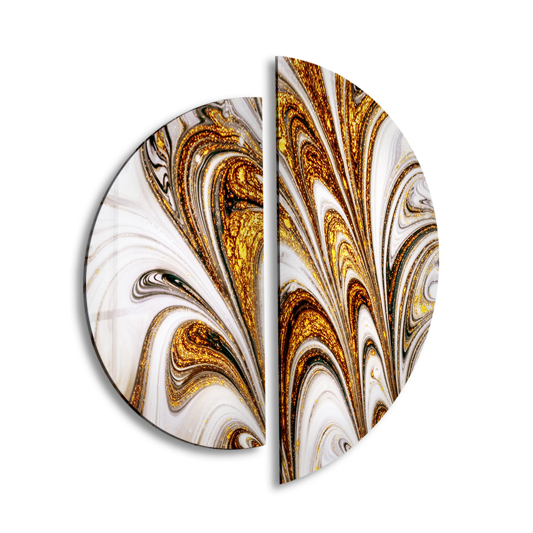 Set of 2 Piece Golden Abstract Glass Wall Art custom glass pictures, glass art prints
