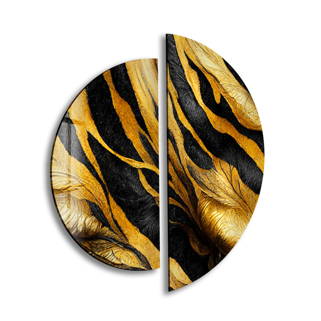 Round 2 Piece Black & Gold Glass Wall Art glass art painting, glass art for the Wall
