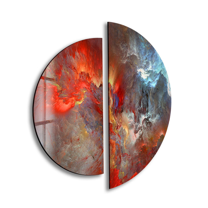 Set of 2 Pieces Red Abstract Art Glass Wall Art glass photo prints, glass picture prints
