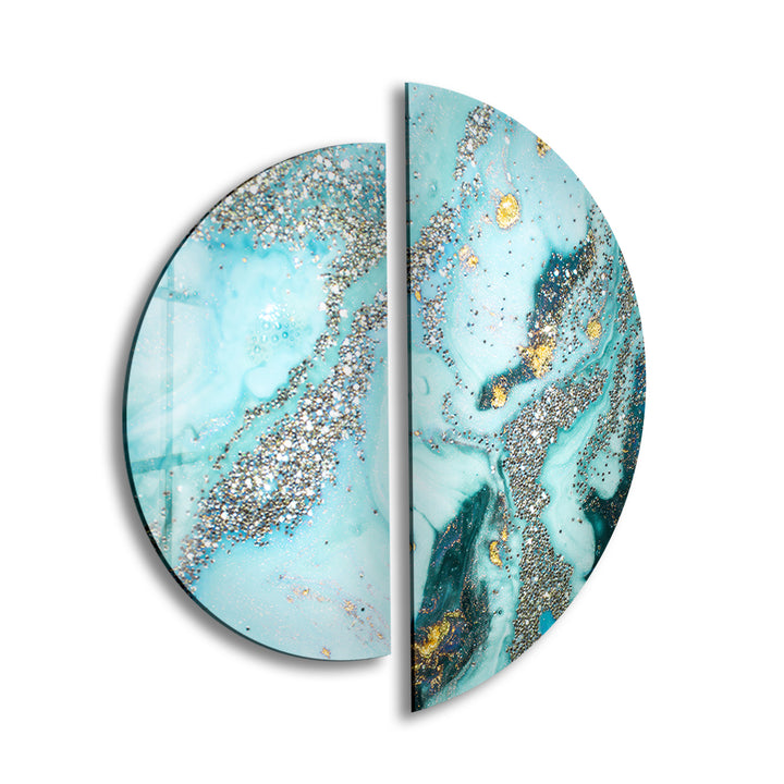 2 Piece Half Circle Abstract Light Blue Glass Wall Art glass photo prints, glass picture prints
