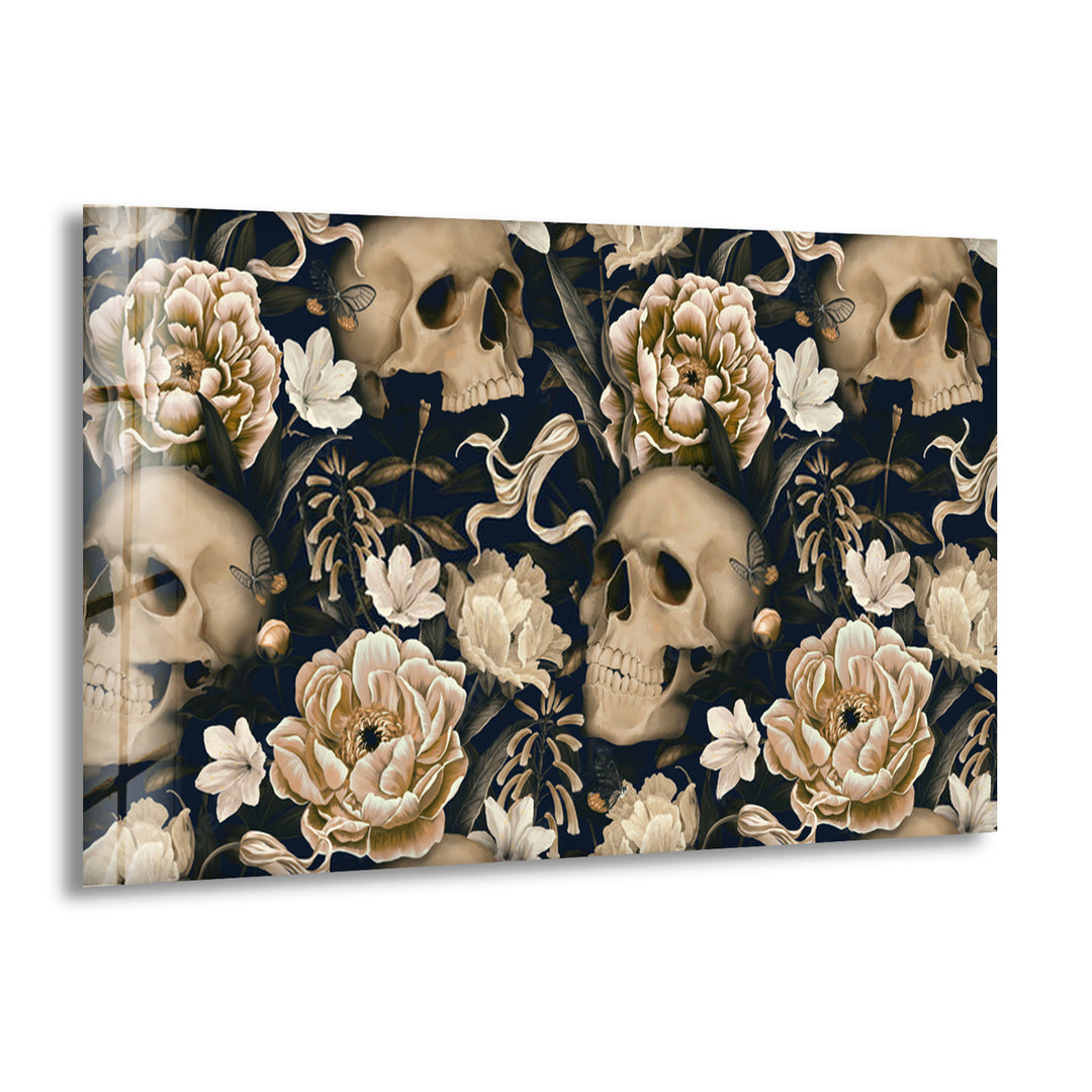 Skull & Flowers Cool Wall Art & Glass Wall Decor