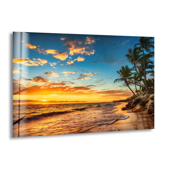 Sunrise on a Tropical Island Glass Wall Art