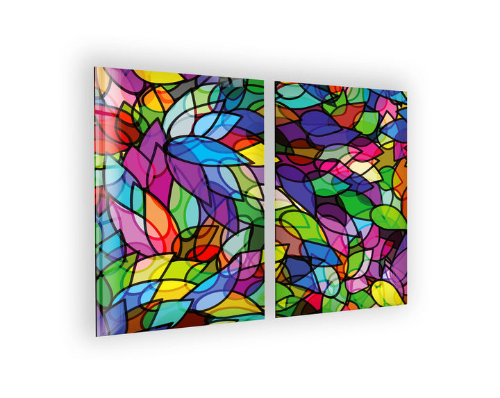 Colorful Leaves Abstract Glass Wall Art, picture on glass wall art, photos printed on glass