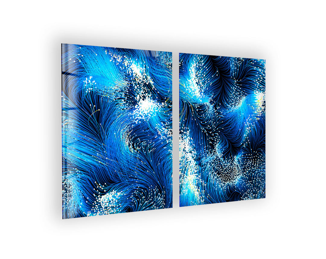 Blue Flowing Lines Abstract Glass Wall Art, custom glass photo prints, large glass prints