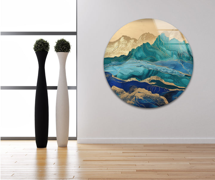 Scandinavian Mountains round Glass Wall Art