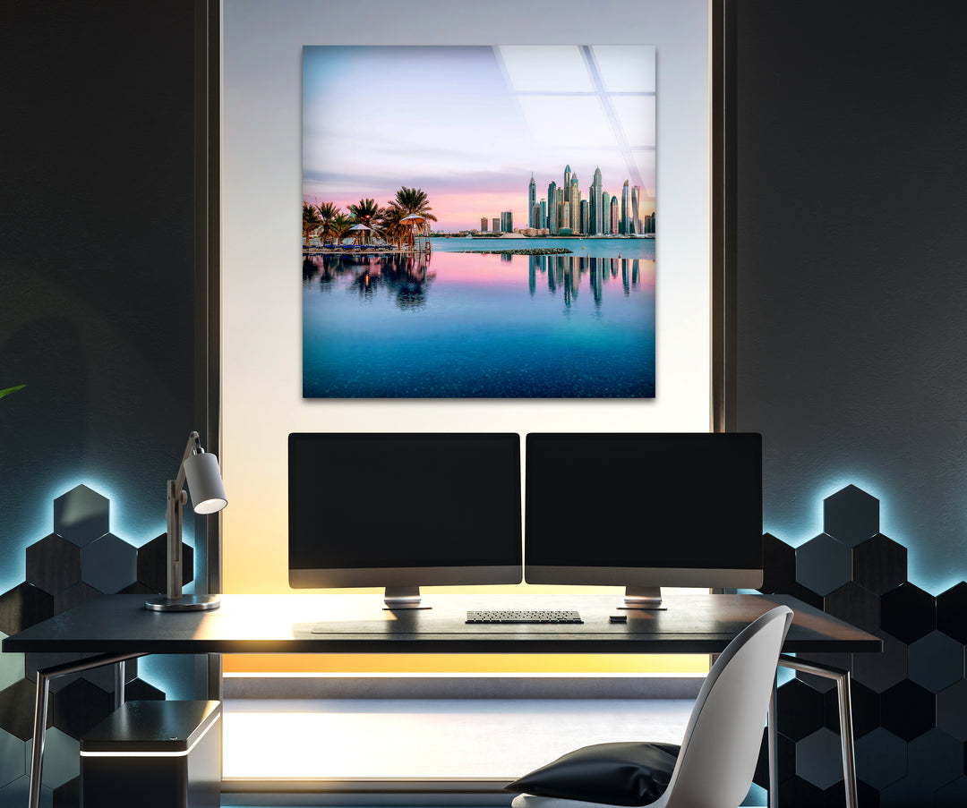 Dubai Skyline Glass Wall Art – Majestic View of Iconic Palm Jumeirah & Skyscrapers