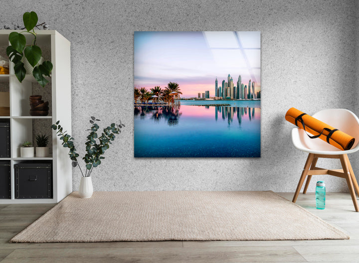 Dubai Skyline Glass Wall Art – Majestic View of Iconic Palm Jumeirah & Skyscrapers