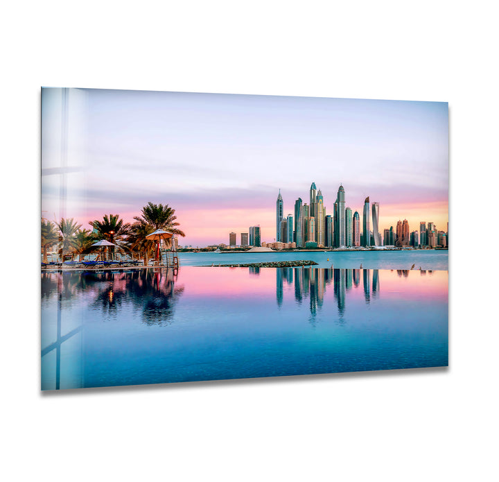 Dubai Skyline Glass Wall Art – Majestic View of Iconic Palm Jumeirah & Skyscrapers