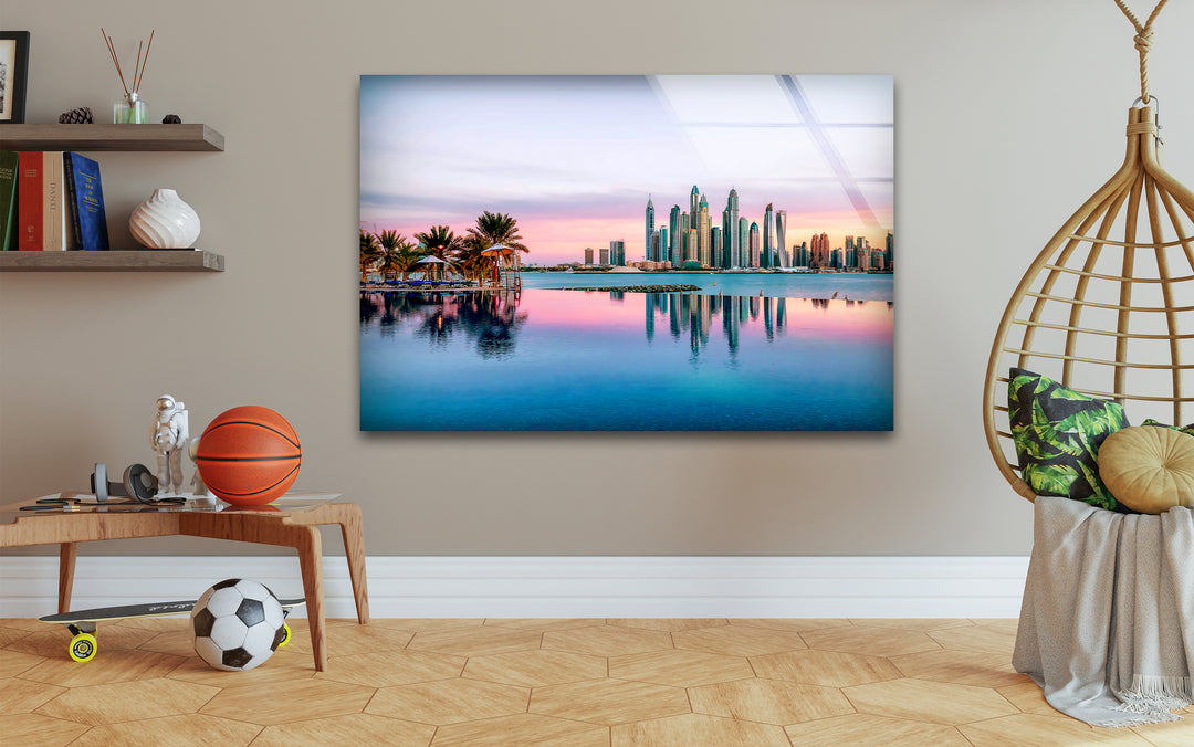 Dubai Skyline Glass Wall Art – Majestic View of Iconic Palm Jumeirah & Skyscrapers