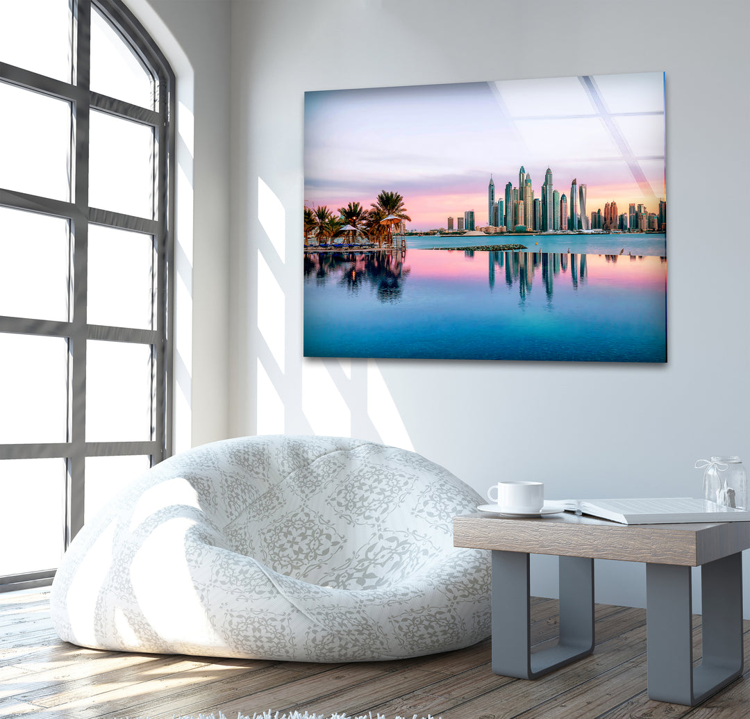 Dubai Skyline Glass Wall Art – Majestic View of Iconic Palm Jumeirah & Skyscrapers