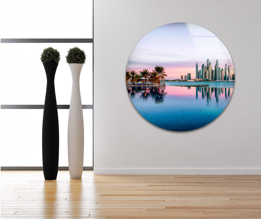 Dubai Skyline Glass Wall Art – Majestic View of Iconic Palm Jumeirah & Skyscrapers