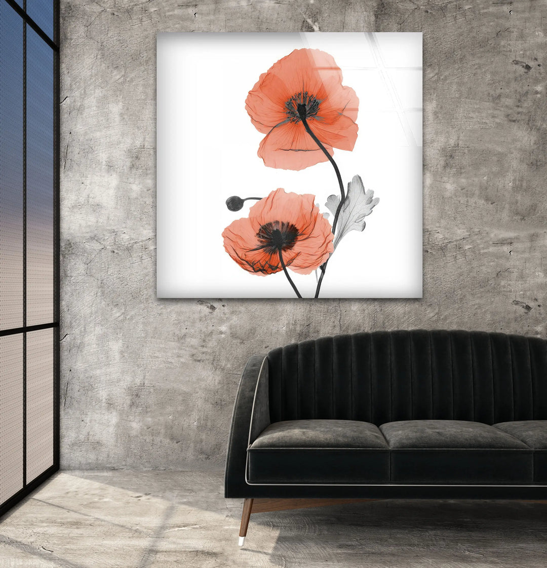 Albert Koetsier Red Soft Poppy Glass Wall Art, glass pictures for Wall, glass prints wall art