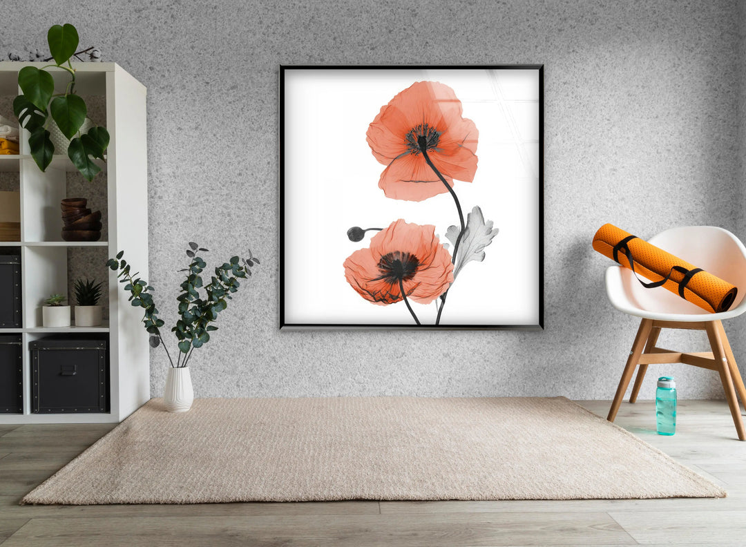 Albert Koetsier Red Soft Poppy Glass Wall Art, custom glass pictures, glass art prints