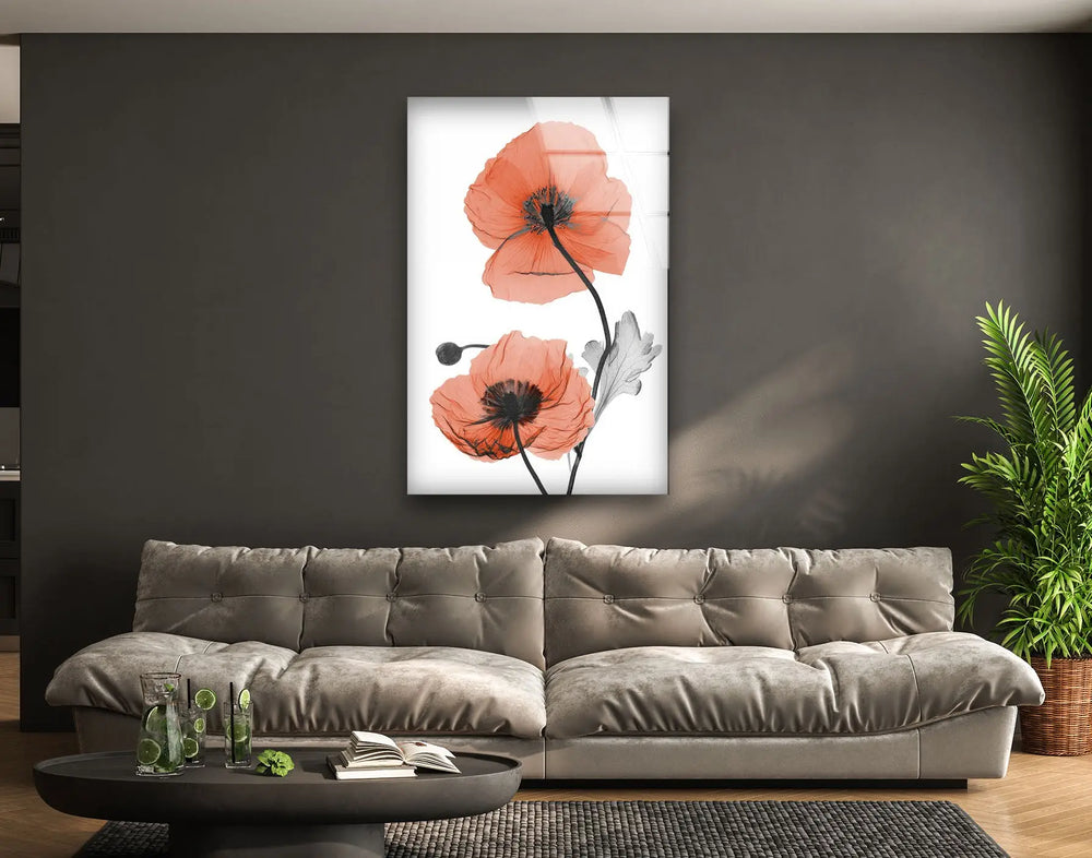 Albert Koetsier Red Soft Poppy Glass Wall Art, glass wall decor, glass wall art decor