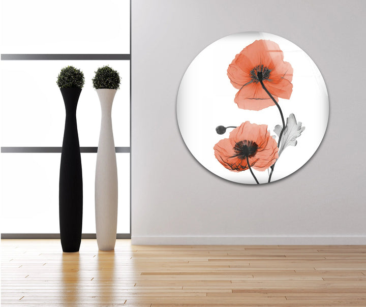 Albert Koetsier Red Soft Poppy Glass Wall Art, glass art painting, glass art for the Wall