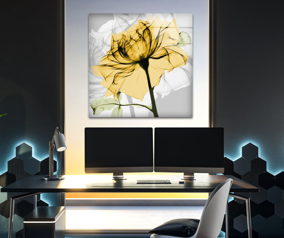 Albert Koetsier Yellow Rose Glass Wall Art, glass pictures for Wall, glass prints wall art