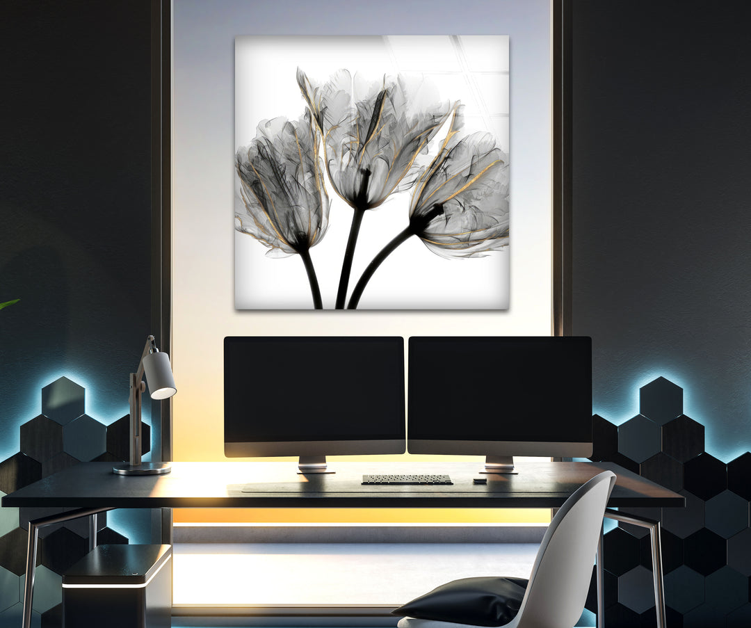 Albert Koetsier Gold Embellished Tulips 3 Glass Wall Art, glass photo prints, glass picture prints