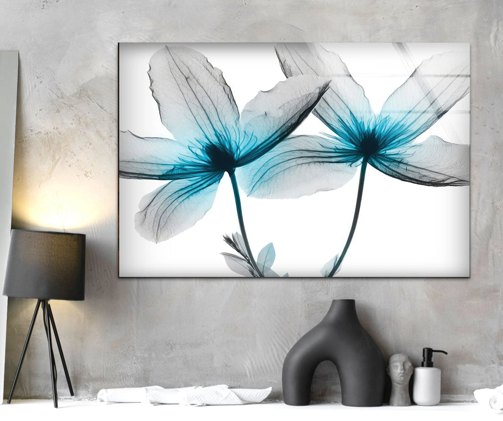 Albert Koetsier Blue X-Ray Flower Glass Wall Art,  glass wall decor, glass wall art decor