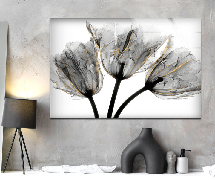 Albert Koetsier Gold Embellished Tulips 3 Glass Wall Art, glass pictures for Wall, glass prints wall art