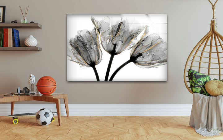 Albert Koetsier Gold Embellished Tulips 3 Glass Wall Art, custom glass pictures, glass art prints