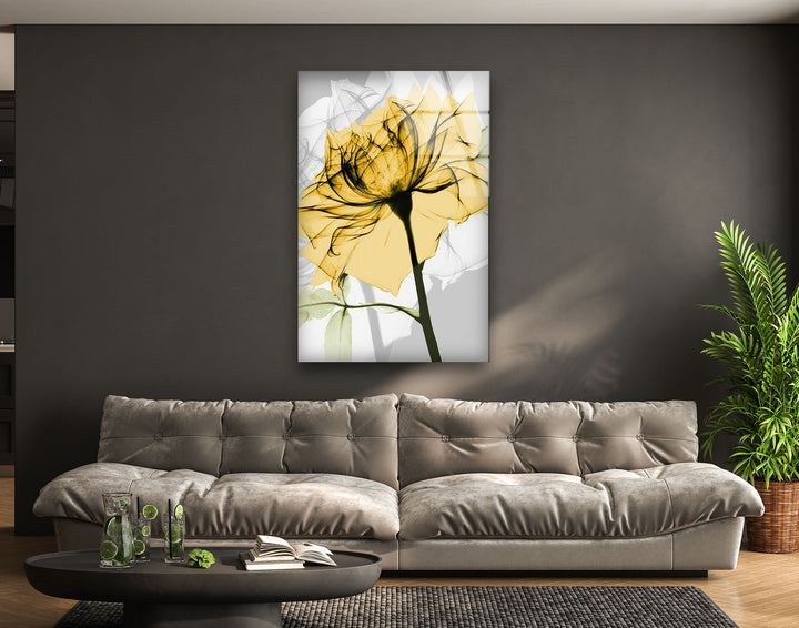 Albert Koetsier Yellow Rose Glass Wall Art, glass wall decor, glass wall art decor