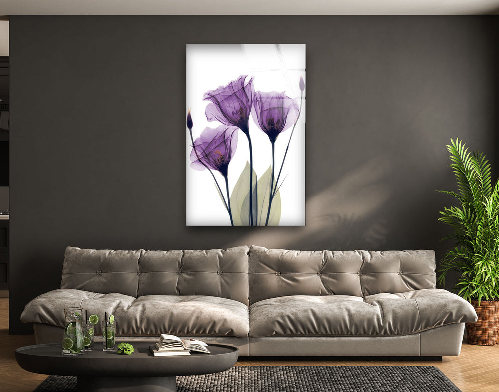 Albert Koetsier Purple Xray Tulips Glass Wall Art, glass wall decor, glass wall art decor