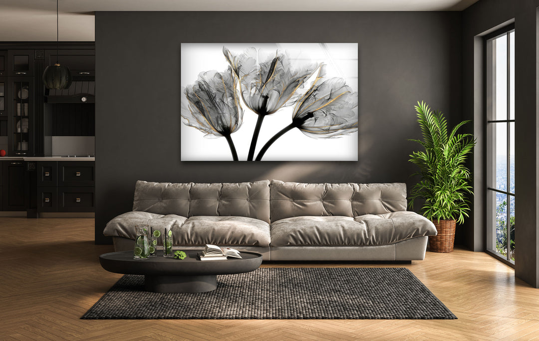 Albert Koetsier Gold Embellished Tulips 3 Glass Wall Art, glass wall decor, glass wall art decor